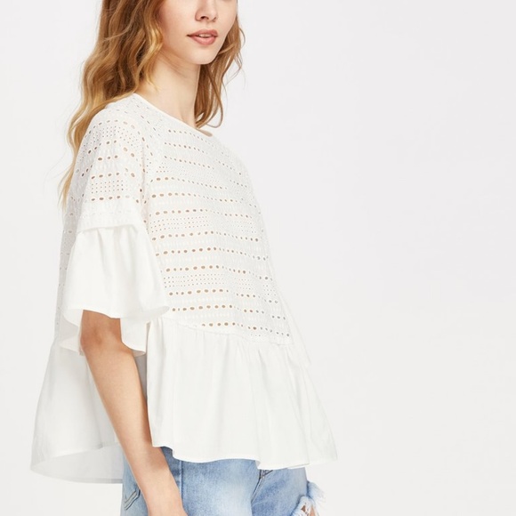 Ruffle Eyelet Embroidered Top NWT! - Picture 4 of 7